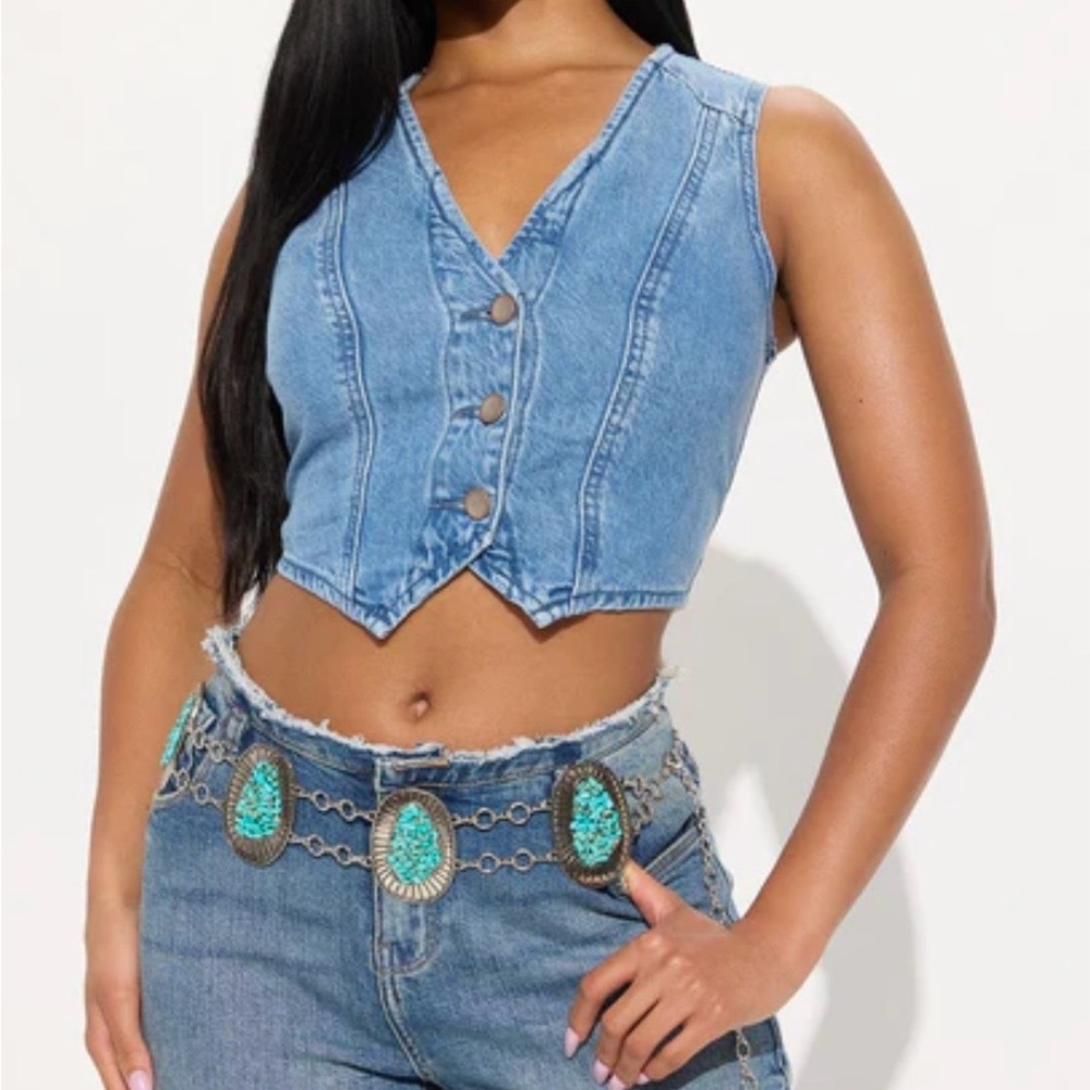 Turquoise Chain Belt – Silver/Blue Western Boho Statement Belt – NWT